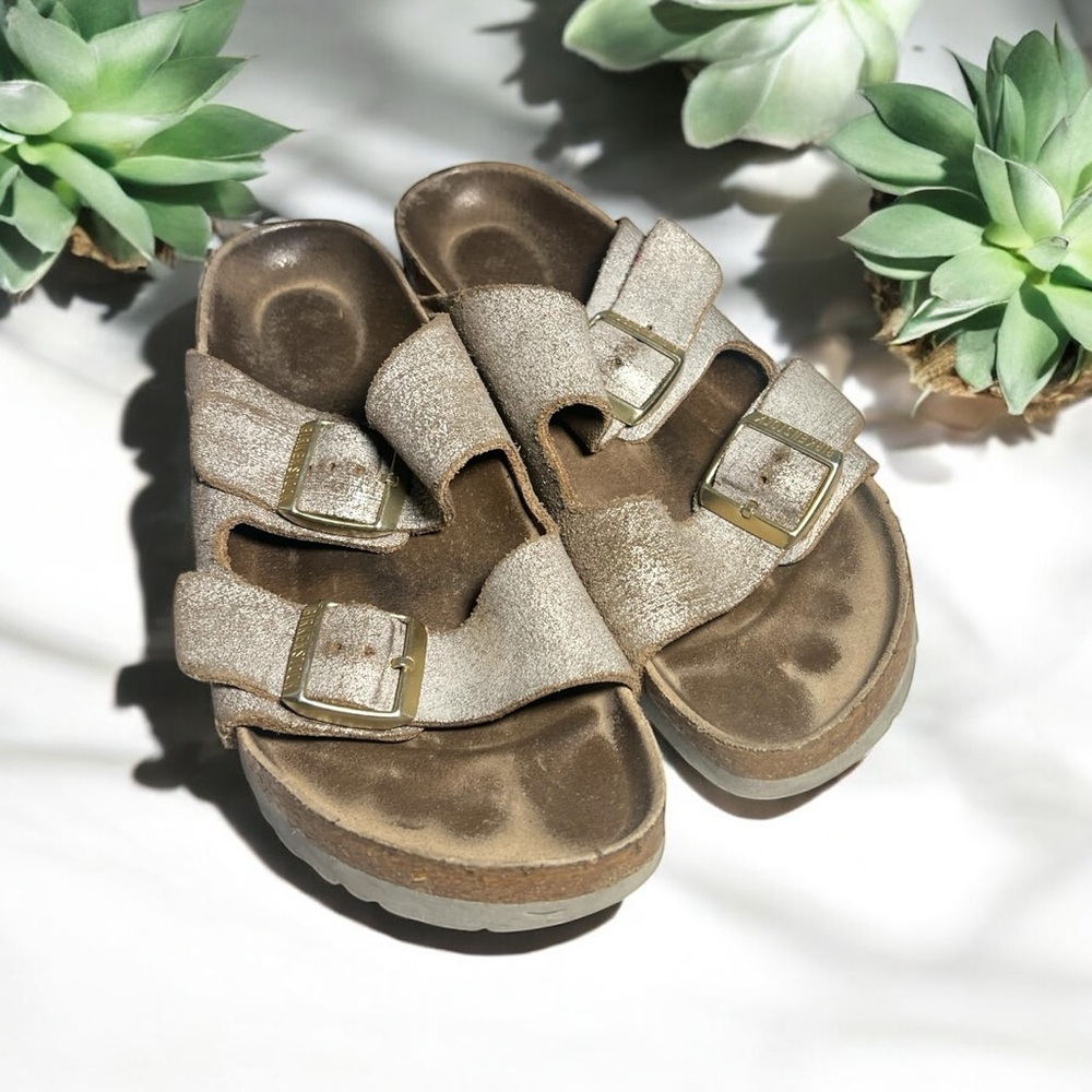 Birkenstock Arizona Metallic Silver Leather Sandals